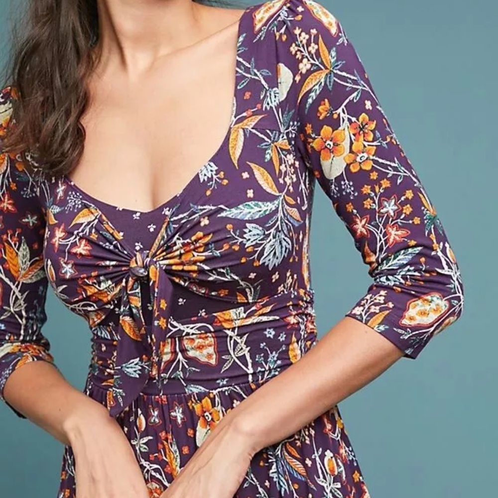 Anthropologie MAEVE soft stretchy knit floral purple dress, S. - Picture 3 of 9